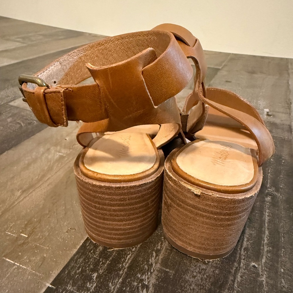 Madewell Brown Leather Ankle Strap Block Heel Sandals Size 8.5 - Picture 4 of 8